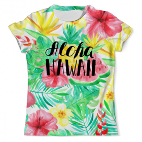 full_print_tee с принтом Aloha Hawaii в Смоленске, Футболка с нанесением полноцветного изображения по всей поверхности может быть выполнена в двух вариантах - ХЛОПОК и СИНТЕТИКА. | Хлопок - ткань из 100% хлопка высшего качества пенье.  <br>Синтетика - ткань с высоким содержанием синтетического волокна (до 80%).  Материал хорошо тянется, имеет приятную на ощупь фактуру | Тематика изображения на принте: 