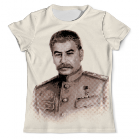 full_print_tee с принтом Сталин в Смоленске, Футболка с нанесением полноцветного изображения по всей поверхности может быть выполнена в двух вариантах - ХЛОПОК и СИНТЕТИКА. | Хлопок - ткань из 100% хлопка высшего качества пенье.  <br>Синтетика - ткань с высоким содержанием синтетического волокна (до 80%).  Материал хорошо тянется, имеет приятную на ощупь фактуру | 