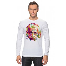 Мужской лонгслив с принтом Альберт Эйнштейн (Albert Einstein) в Смоленске, Хлопок |  | 