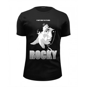 Мужская футболка Premium с принтом Rocky Balboa в Смоленске, Белый, черный, серый меланж, голубой: 100% хлопок, плотность 160 гр. Остальные цвета: 92% хлопок, 8% лайкра, плотность 170-180гр. |  | 