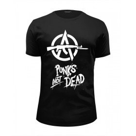 Мужская футболка Premium с принтом Punks Not Dead в Смоленске, Белый, черный, серый меланж, голубой: 100% хлопок, плотность 160 гр. Остальные цвета: 92% хлопок, 8% лайкра, плотность 170-180гр. |  | Тематика изображения на принте: 