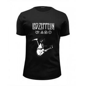 Мужская футболка Premium с принтом Led Zeppelin в Смоленске, Белый, черный, серый меланж, голубой: 100% хлопок, плотность 160 гр. Остальные цвета: 92% хлопок, 8% лайкра, плотность 170-180гр. |  | 