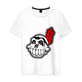 Мужская футболка хлопок с принтом череп индейца в Смоленске, 100% хлопок | прямой крой, круглый вырез горловины, длина до линии бедер, слегка спущенное плечо. | перо | прикольные картинки | смешной череп | череп индейца | черепа | черепок