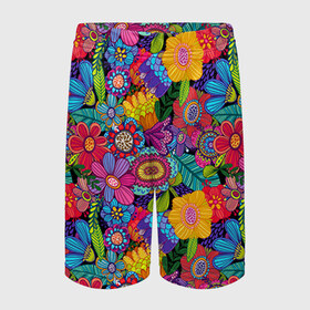 Детские спортивные шорты 3D Яркие цветы: в Смоленске,  100% полиэстер
 | пояс оформлен широкой мягкой резинкой, ткань тянется
 | Тематика изображения на принте: летний | разноцветный | цветы | яркий