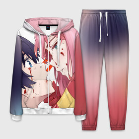 Мужской костюм 3D с принтом Darling in the FranXX в Смоленске, 100% полиэстер | Манжеты и пояс оформлены тканевой резинкой, двухслойный капюшон со шнурком для регулировки, карманы спереди | anime | darling in the franxx | аниме | любимый во франкcе | милый во франкcе