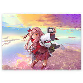 Поздравительная открытка с принтом Любимый во Франксе в Смоленске, 100% бумага | плотность бумаги 280 г/м2, матовая, на обратной стороне линовка и место для марки
 | anime | darling in the franxx | zero two | аниме | любимый во франксе | милый во франкcе