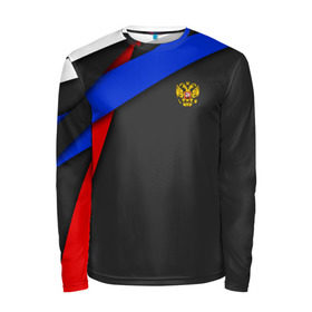 Мужской лонгслив 3D с принтом RUSSIA SPORT в Смоленске, 100% полиэстер | длинные рукава, круглый вырез горловины, полуприлегающий силуэт | russia | sport | белый | герб | двуглавый орел | красный | патриот | россия | синий | спорт | спортивные | триколор | униформа