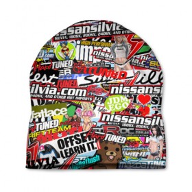 Шапка 3D с принтом Cars Stickerbombing в Смоленске, 100% полиэстер | универсальный размер, печать по всей поверхности изделия | stickerbombing | авто | автомобили | марки | надписи | стикербомбинг | стикеры