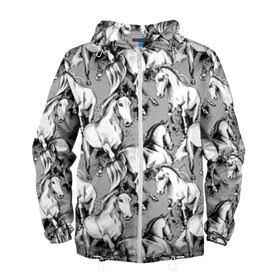 Мужская ветровка 3D Белые лошади: в Смоленске, 100% полиэстер | подол и капюшон оформлены резинкой с фиксаторами, два кармана без застежек по бокам, один потайной карман на груди | animal | black | cool | gray | hooves | horse | illustration | mane | mustang | muzzle | running | speed | tail | white | бег | белый | грива | животное | иллюстрация | копыта | лошадь | мустанг | прикольно | серый | скорость | хвост | черный