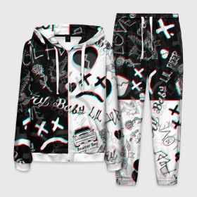 Мужской костюм 3D с принтом LIL PEEP GLITCH в Смоленске, 100% полиэстер | Манжеты и пояс оформлены тканевой резинкой, двухслойный капюшон со шнурком для регулировки, карманы спереди | Тематика изображения на принте: cry dead smile | crybaby | glitch | lil peep | lil prince | pink | глитч | зарубежная музыка | лил пип | маленький принц