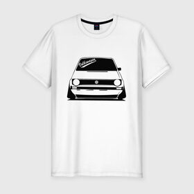 Мужская футболка хлопок Slim с принтом Volkswagen Golf (Z) в Смоленске, 92% хлопок, 8% лайкра | приталенный силуэт, круглый вырез ворота, длина до линии бедра, короткий рукав | amarok | arteon | bora | caravelle | golf | polo | scirocco | teramont | tiguan | touareg | transporter | volkswagen | vw | wv | авто | автомобиль | ам | бора | бренд | народный автомобиль | фольксваген