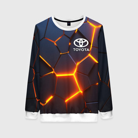 Женский свитшот 3D с принтом TOYOTA | ТОЙОТА в Смоленске, 100% полиэстер с мягким внутренним слоем | круглый вырез горловины, мягкая резинка на манжетах и поясе, свободная посадка по фигуре | Тематика изображения на принте: 3d плиты | abstraction | auto | geometry | hexagon | neon | paints | sport | stripes | texture | toyota | triangle | абстракция | авто | автомобиль | автомобильные | бренд | брызги | брызги красок | геометрия | краски | марка | машины | неон