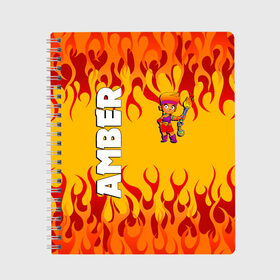 Тетрадь с принтом Brawl Stars - Amber в Смоленске, 100% бумага | 48 листов, плотность листов — 60 г/м2, плотность картонной обложки — 250 г/м2. Листы скреплены сбоку удобной пружинной спиралью. Уголки страниц и обложки скругленные. Цвет линий — светло-серый
 | amber | brawl amber | brawl fire girl | brawl stars | brawl stars amber | brawl stars logo | brawl новый герой | brawler | new brawler | бравл стар эмбер | бравл старс | бравл эмбер | эмбер