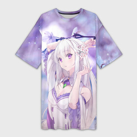 Платье-футболка 3D с принтом Эмилия в Смоленске,  |  | anime | emilia | re zero | re: zero kara hajimeru isekai seikatsu | re: жизнь с нуля в альтернативном мире | ре зеро | эмилия