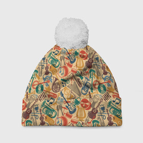 Шапка 3D c помпоном с принтом Музыка в Смоленске, 100% полиэстер | универсальный размер, печать по всей поверхности изделия | блюз | вечеринка | гитара | джаз | диджей | диско | дискотека | инструменты | кантри | караоке | классическая музыка | клуб | музыка | музыкальные | музыкант | наушники | ноты | поп | ритм н блюз | рок