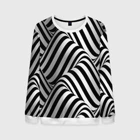 Мужской свитшот 3D с принтом 3D Иллюзия в Смоленске, 100% полиэстер с мягким внутренним слоем | круглый вырез горловины, мягкая резинка на манжетах и поясе, свободная посадка по фигуре | Тематика изображения на принте: 3d texture | абстракция | оптическая иллюзия | полосы | черно белое